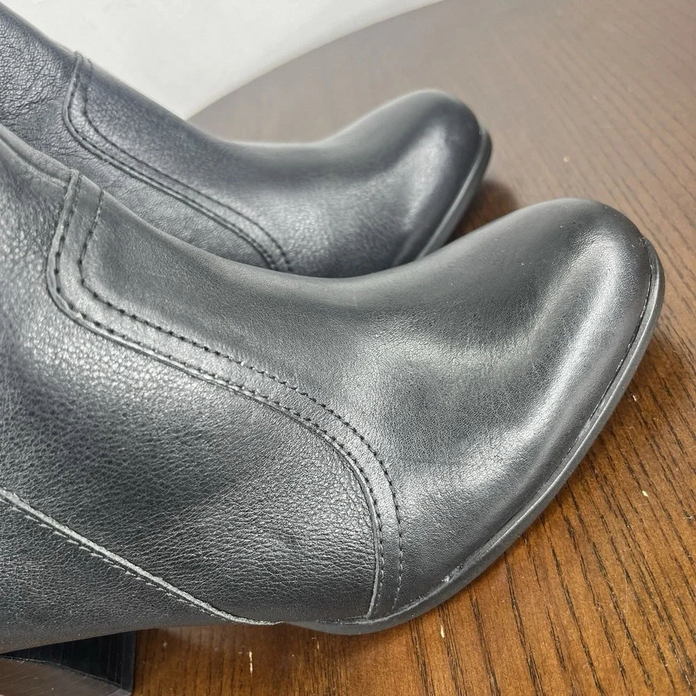 Born Claire Boots Women's 7.5M Black Leather‎ Block Heel Ankle Booties Zip